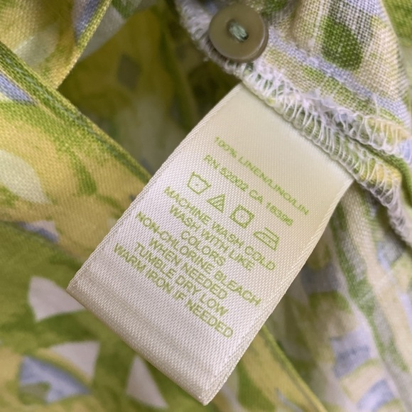 Sigrid Olsen | 100% Linen Green White Mixed Print Button Down Collared Shirt XS - Picture 14 of 17